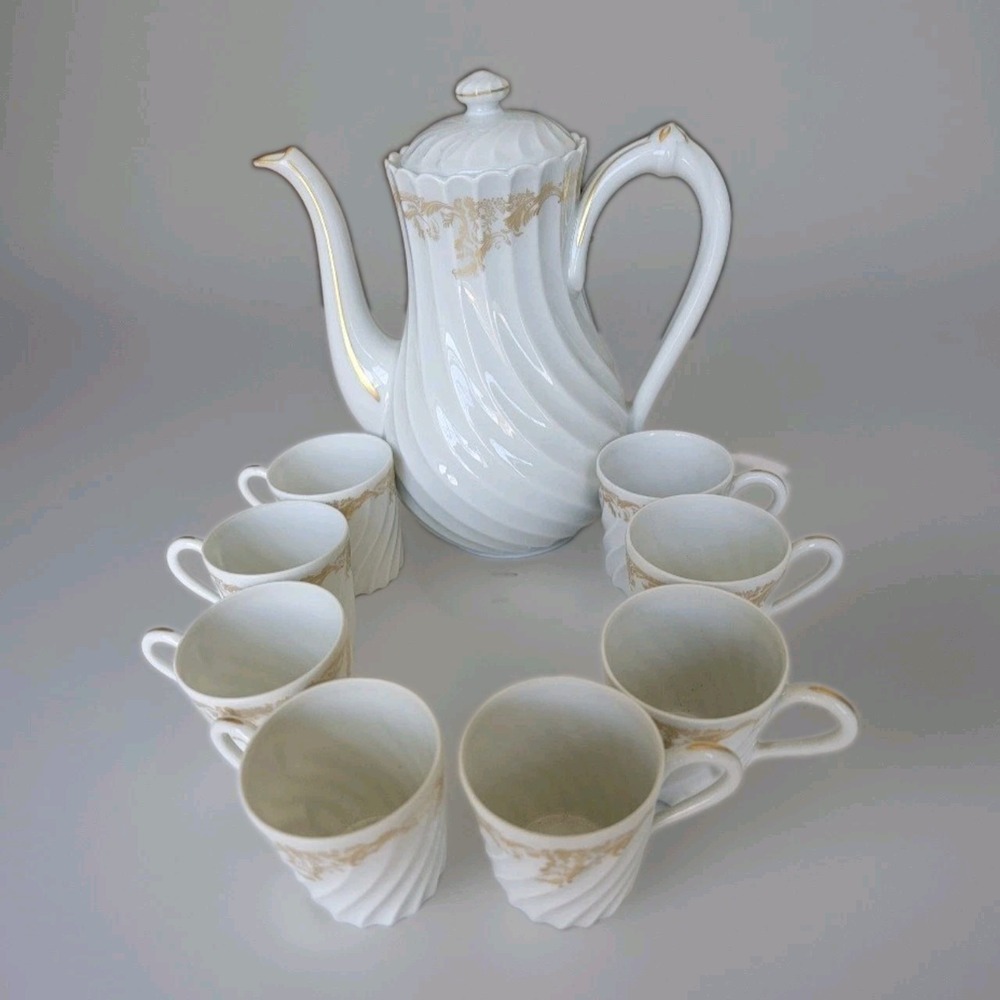 VIntage Haviland Limoges Porcelain Ladore Coffee/Tea Gold Trim 9 Pieces Rare